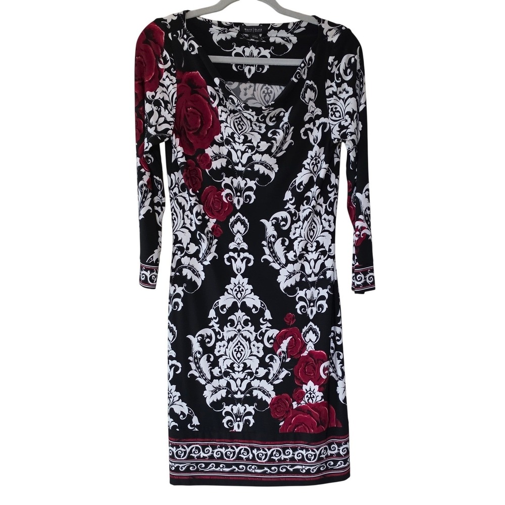 White House Black Market Dress Women S Black Excellent Floral Damask Sheath WHBM